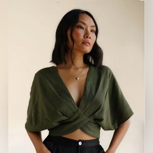 FARA Boutique Wild Silk Alice Crop Top in Olive Green